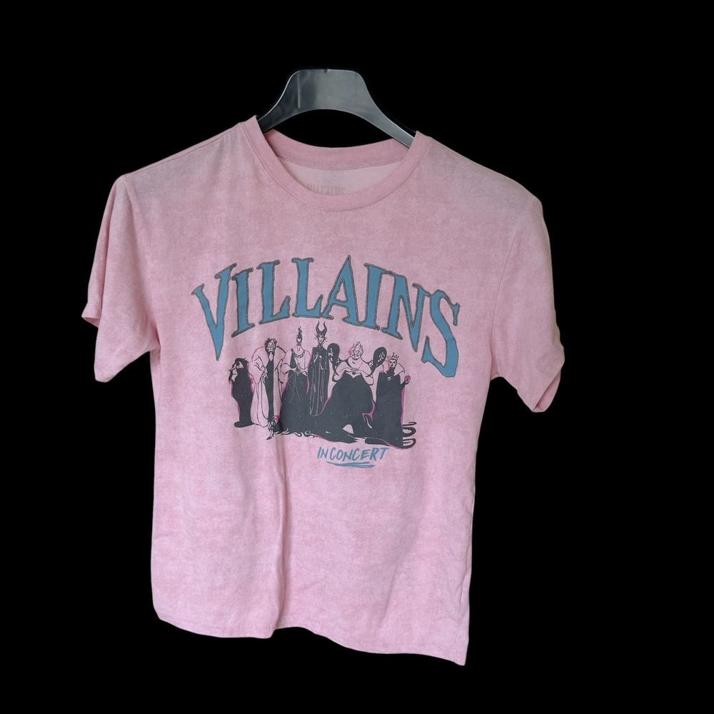 Disney‎ Villains Badder Than Ever Tour Graphic T-Shirt Pink Acid Wash Small